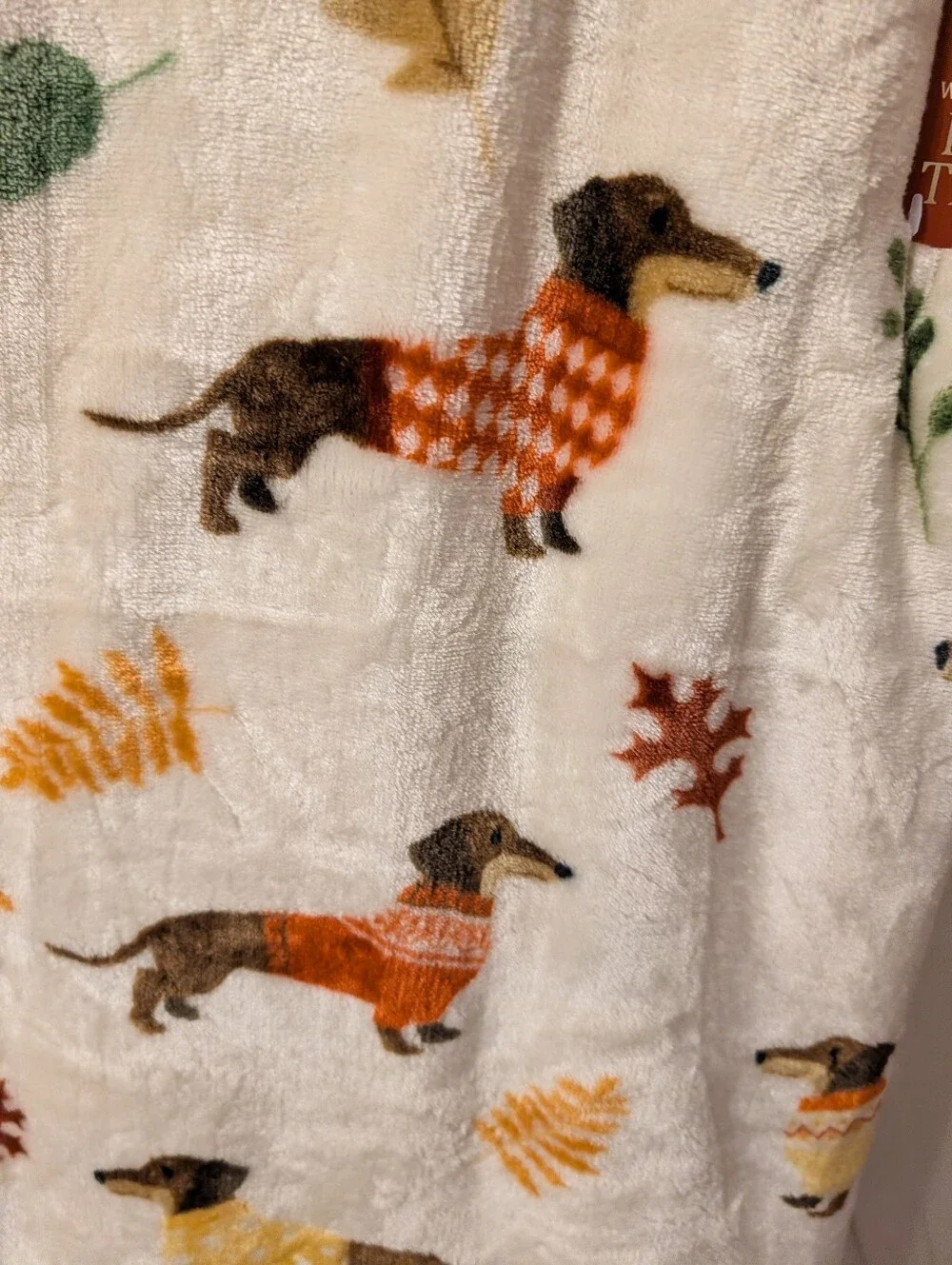 Plush Throw Blanket - Cream with Brown & Orange Dachshunds